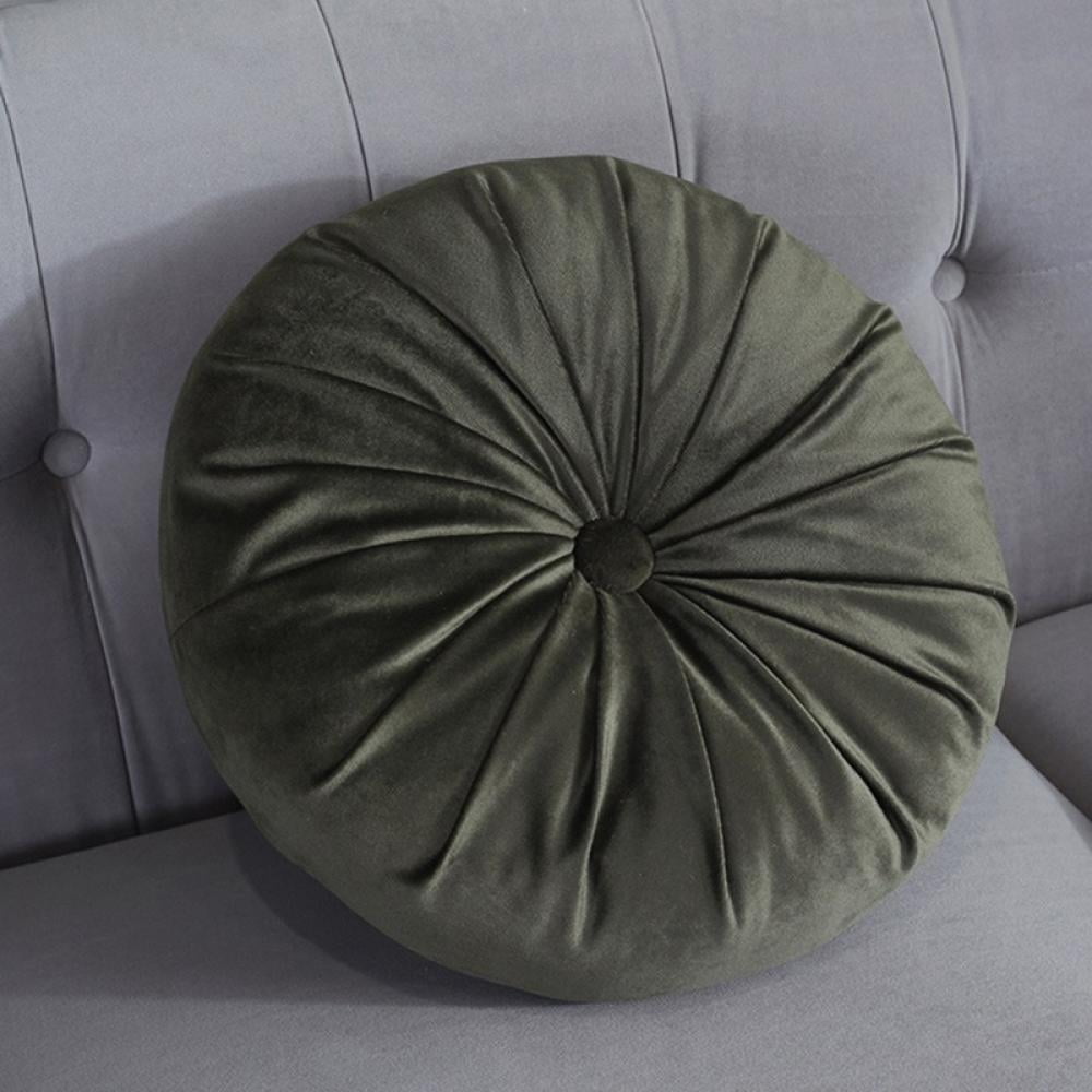 HLOVME Round Pillow Cushion for Couch Velvet Decorative Small Throw Pillow Solid Color for Living Room Bed Floor 13.7”, Cream