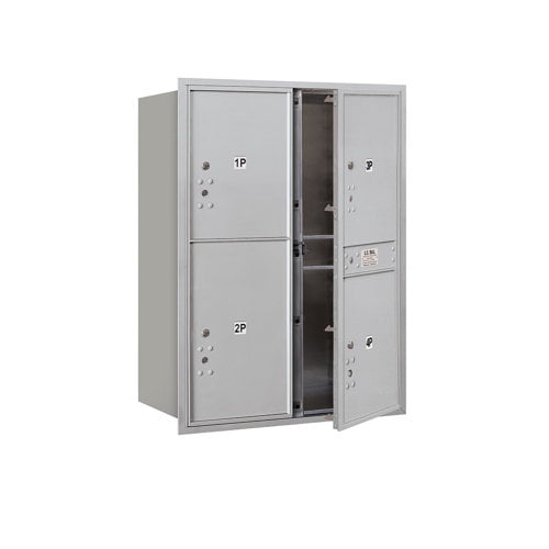 11 Door High Recessed Mounted 4C Horizontal Parcel Locker with 4 Parcel Lockers in Aluminum with Private Access - Front Loading