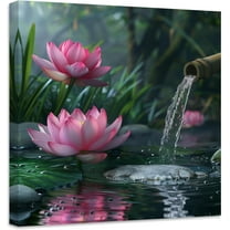 ZHONGYUTONG Zen Canvas Wall Art Lotus Flower Picture Prints Pink Water Lily Nature Spa Painting Spiritual Artwork for Meditation Room Decor Framed (16.00" x 16.00")