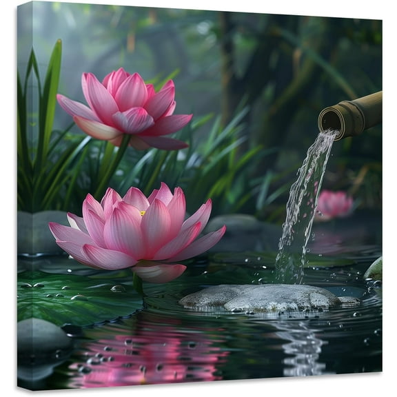 ZHONGYUTONG Zen Canvas Wall Art Lotus Flower Picture Prints Pink Water Lily Nature Spa Painting Spiritual Artwork for Meditation Room Decor Framed (16.00" x 16.00")