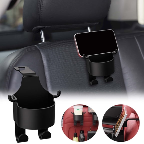 2 Pack Car Seat Backrest Multifunctional Hook and Cup Holder Set, Universal Plastic Organizer with Phone Bracket, Fits Most Cars SUVs Trucks, 14.4x8.5x7.1cm