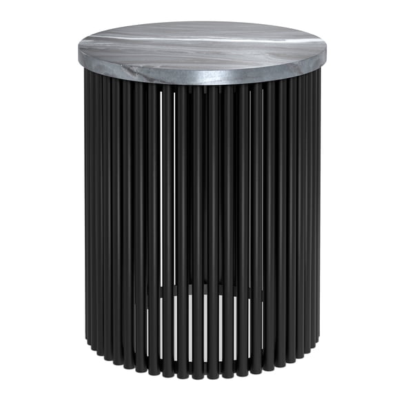 Simpli Home Demy 18 inch Wide Industrial Metal Accent Table in Black Genuine Marble and Black Metal, Assembled