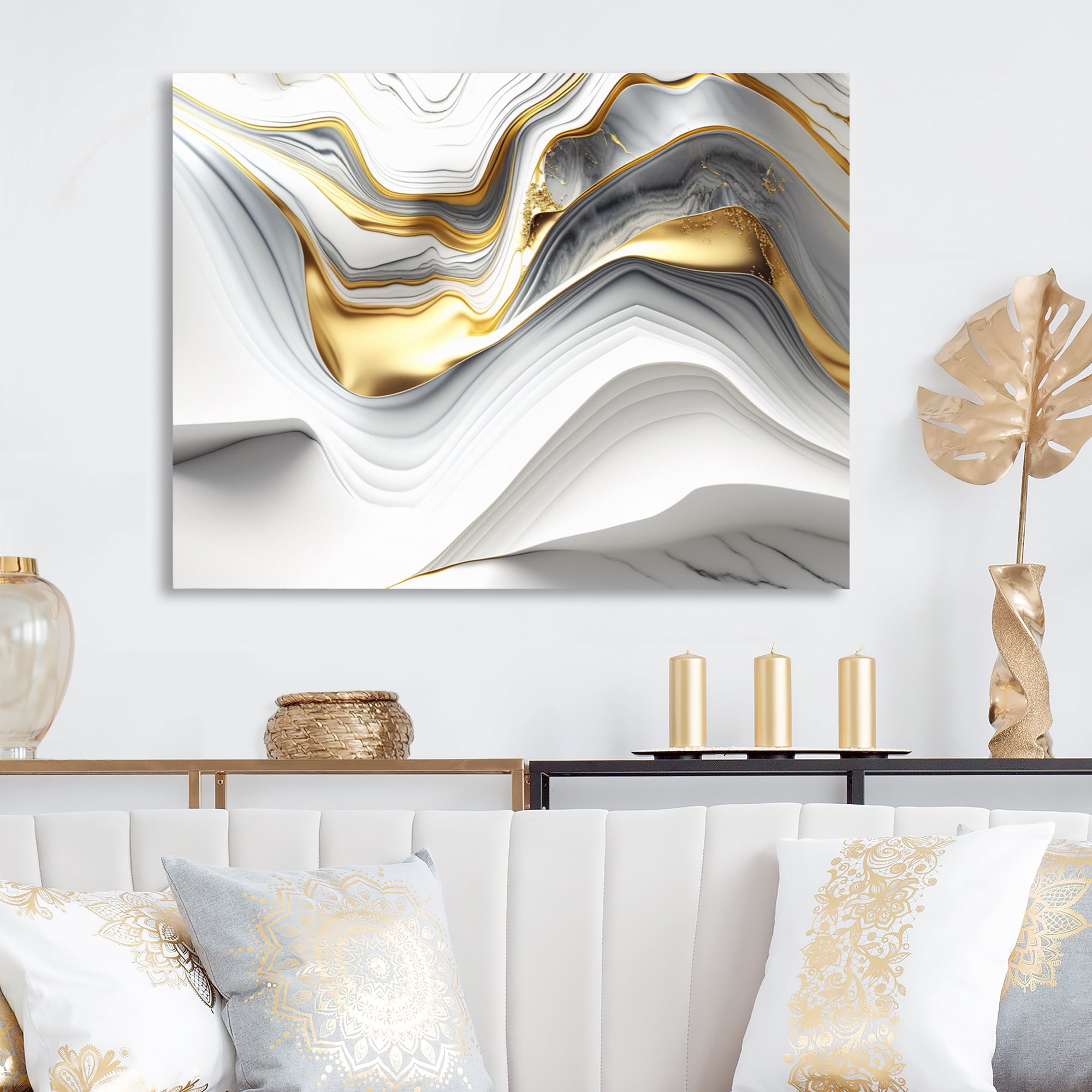 Designart Abstract Geode Waves Grey V Canvas Wall Art