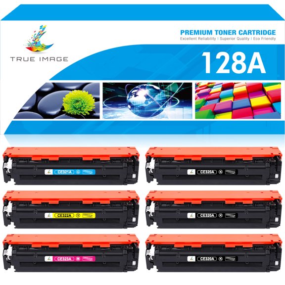 True Image 6-Pack Compatible Toner Cartridge for HP 128A CE320A Work with HP LaserJet Pro CP1525NW CP1525N CM1415FN CM1415FNW MFP Printer (3*Black,Cyan,Magenta,Yellow)