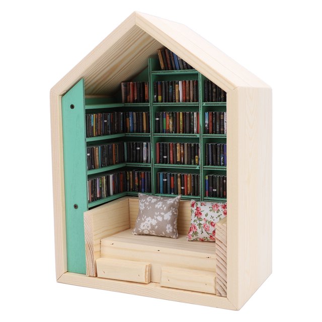 Mini Kit de Livre, Mini Maison Bibliothèque en Bois de Pin Exquis pour Chambre à Coucher pour Librairie