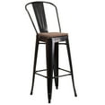 thumbnail image 2 of Merrick Lane 30" High Black-Antique Gold Metal Barstool with Back and Wood Seat, 2 of 11