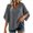Gray, variant on Womens Notched Split V Neck Blouse Raglan Gathered Shoulder Three Quarter Wide Flare Sleeve Curved Hem Loose Textured Cotton Linen Casual Spring Summer Daily Wear Top