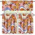 thumbnail image 4 of Rainbow Boho Flower Kitchen Window Curtains 70S Swirl Wavy Valance and Tier Ser,3 Piece Floral Coffee Curtains Road Pocket Short Curtain for Living Room S, 4 of 6