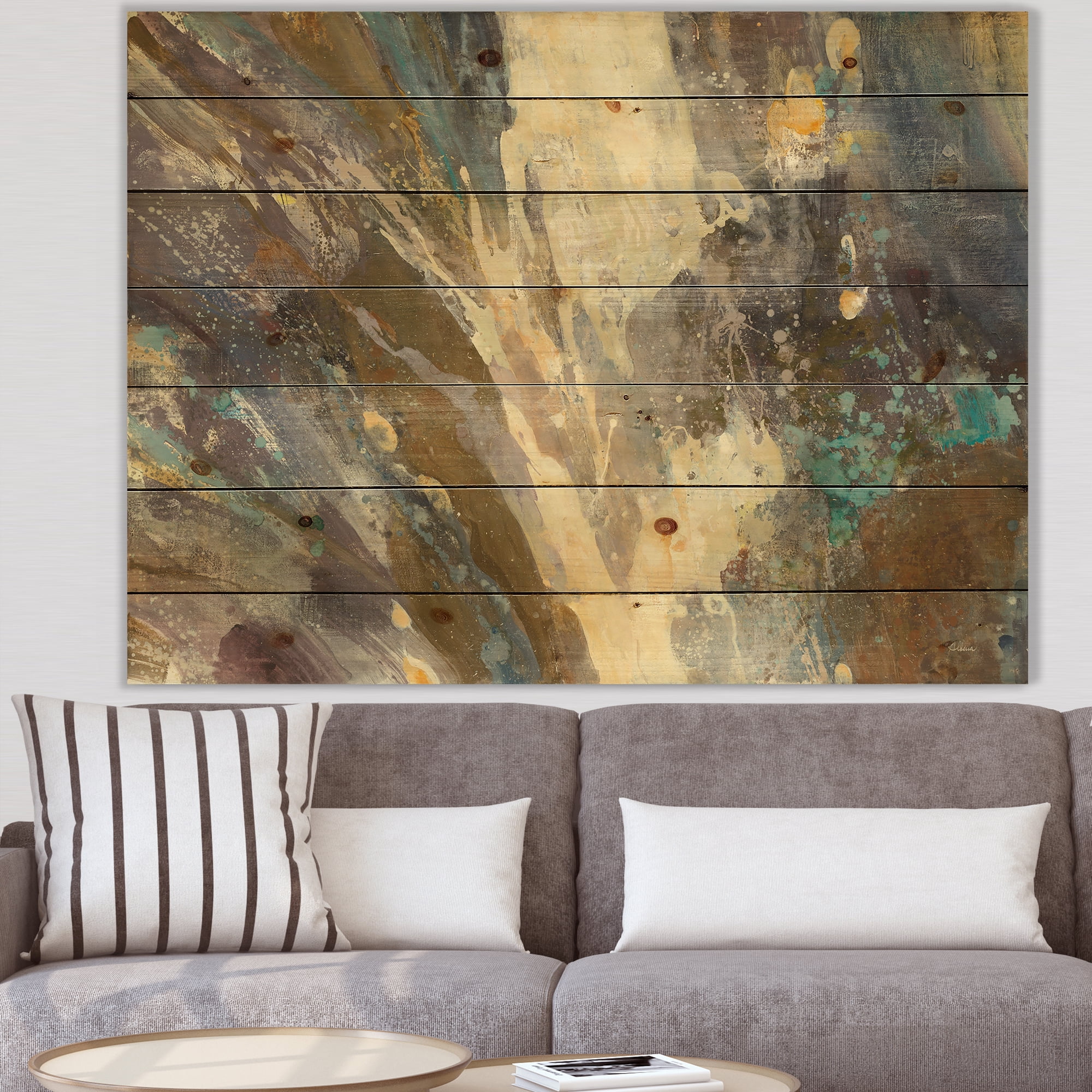 Designart 'Fire and Ice Minerals IV' Farmhouse Print on Natural Pine Wood