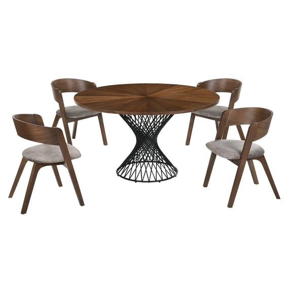 Armen Living Cirque Jackie 5-Piece Wood Dining Table & Chair Set in Walnut/Gray