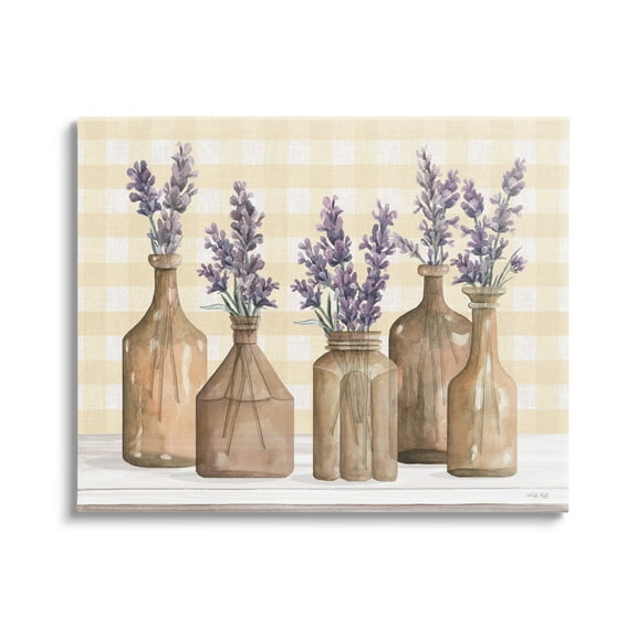 Stupell Country Gingham Lavender Sprigs Botanical & Floral Painting Gallery Wrapped Canvas Print Wall Art