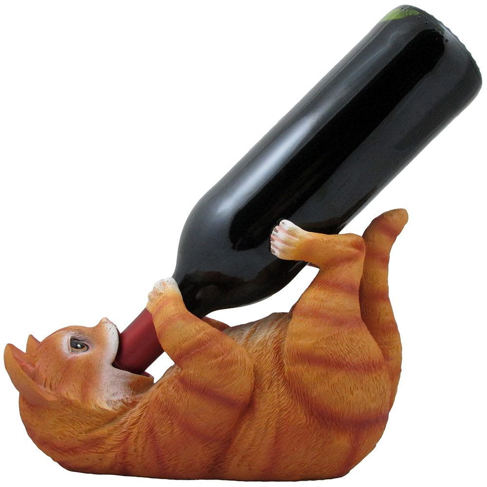 Drinking Orange Bengal Tiger Cub Wine Bottle Holder Sculpture in African Jungle Safari Bar Decor and Decorative Tabletop Wine Stands & Racks As Funny Gifts for Wild Animal Lovers 