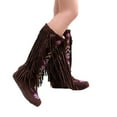 thumbnail image 2 of Knee High Boots for Women, Embroidered Fringe Faux Suede Booties Cowboy Winter Comfortable Warm Vintage Flat Heel Cowgirl Western Long Snow Tassel Boots, 2 of 3