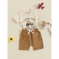 thumbnail image 5 of BemeyourBBs Toddler Baby Boy Summer Clothes Infant Baby Boys 2 Pieces Outfit Funny Letter Tractor Print Short Sleeve T-Shirt with Elastic Waist Pockets Shorts Set, 5 of 9