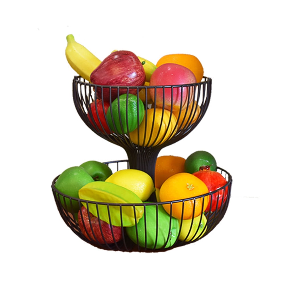 Wrought Iron Double Layer Fruit Basket Metal Fruit Basket Iron Storage Basket Tray for Snack