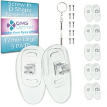 GMS Optical 17mm Long Length / 6mm Medium Width – D Shape Screw-In Soft Silicone Nose Pads for Glasses, Eyeglasses & Sunglasses with Screws & Screwdriver (5 Pair, Clear)