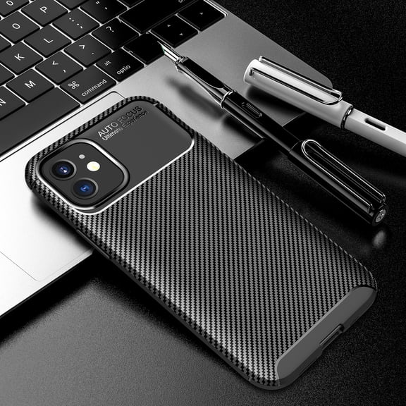 for iPhone 12 Mini Case Carbon Fiber Patterned, Military-Grade Drop Cover, Slim Shockproof TPU Rubber for iPhone 12 Mini Anti-Scratch,Supports Wireless Charging,Black