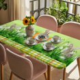 thumbnail image 3 of Easter Bunny Table Cloths for 6 Foot Rectangle Tables, Spring Green Garden Floral Botanical Plaid Patio Waterproof Elastic Fitted Tablecloths, Washable Rectangular Table Cover for Camping, 3 of 8