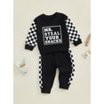 thumbnail image 5 of Jxzom Toddler Baby Boy Girl Fall Winter Outfit Mr. Steal Your Snacks Checkered Long Sleeve Crewneck Sweatshirt Tops Elastic Waist Pants 2Pcs Clothes Set, 5 of 9
