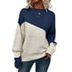 thumbnail image 3 of Suéter Casual de Color Block para Mujer, Cuello Redondo, Larga, Punto Acanalado Azul Marino S, 3 of 8