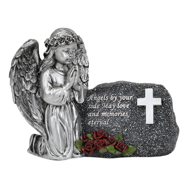 koolsoo Solar Praying Angel Garden Statue Craft with Light for Courtyard Garden Lawn Silver