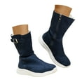 thumbnail image 3 of UngA Women’s Boots Slouch Flat Boots Suede Low Heel Comfort Casual Boots Vintage Round Toe Fall Booties with Side Zip Boots Women Mid Calf Blue,Size 6, 3 of 7