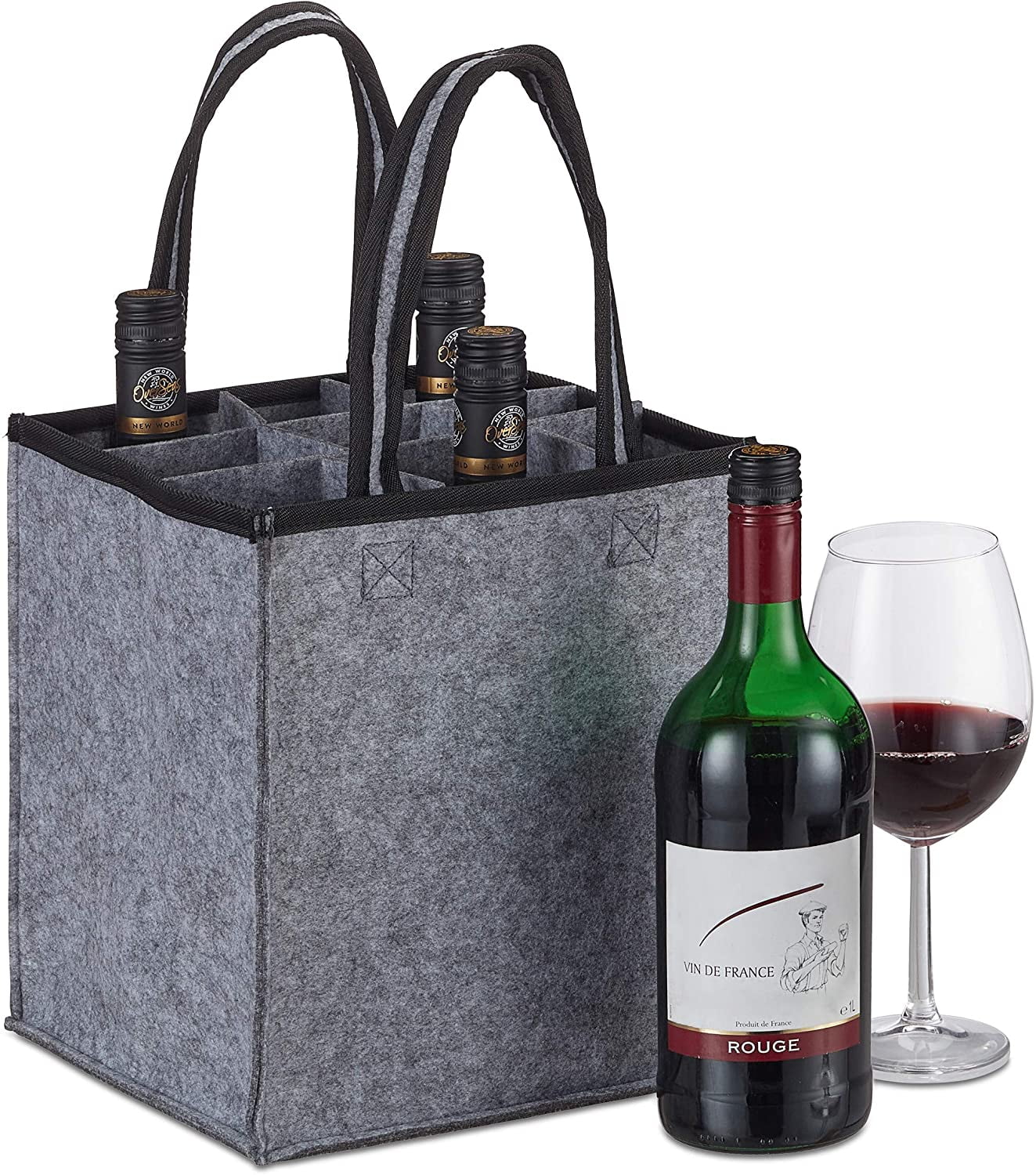 Felt Box Beer Wine Bottle Carrier Handbag Organizer Bag 6 Slots Tote Foldable 
