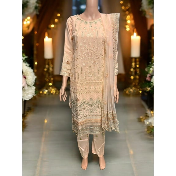 Peach Georgette Salwar Kameez with Embroidery Work, Cultural Wear for Women