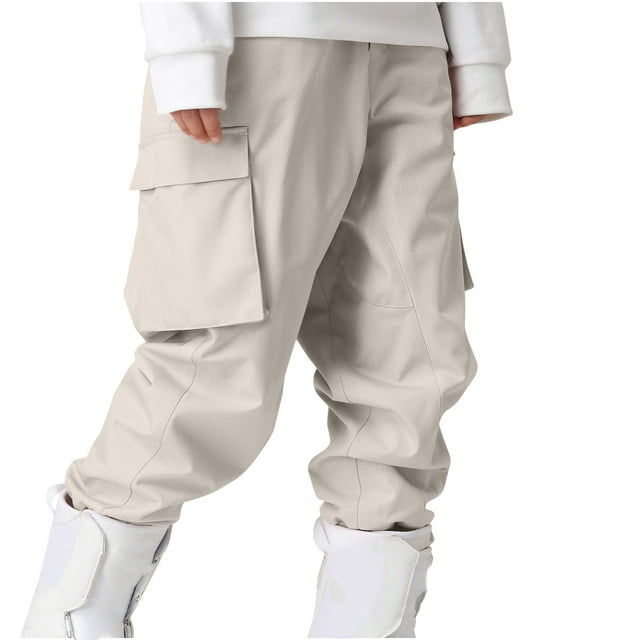 Penkiiy Pantalon de Ski pour Femmes Couple Même Taille Grand Chaud Simple Planche Double Planche Coupe-Vent à Sangle Pantalon de Ski Pantalon TP Beige