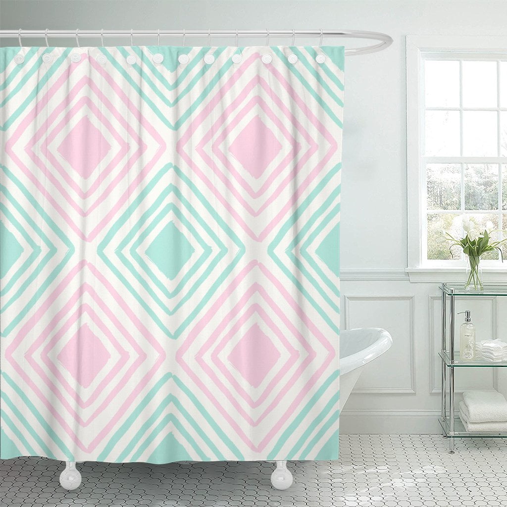 PKNMT Pattern Shapes in Pastel Pink and Mint Green Shower Curtain 60x72 inches