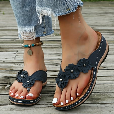 

Chic Retro Floral Wedge Sandals for Women - Comfy Non-Slip Perfect for Casual Outdoors