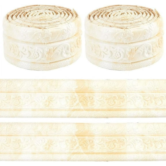 181x3.2 Inch Foam Molding Peel and Stick 3D Flexible Wall Edging Lines Baseboard White Gold Self Adhesive Wallpaper Border Trim Mirror Sticky Wall Base Moulding Trim for Wall Hotel