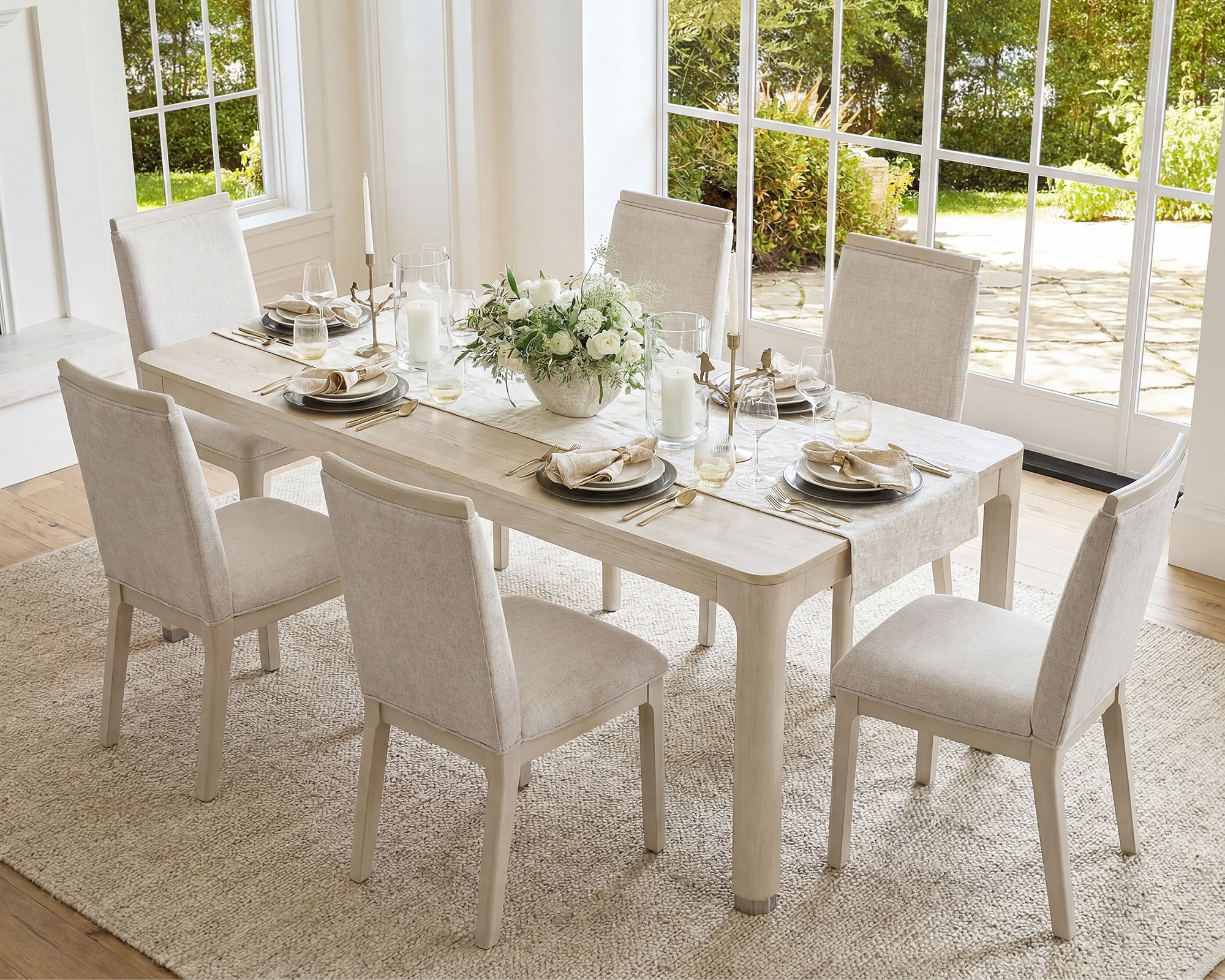 Set of 6 Upholstered Solid Wood Dining Chairs – High Back