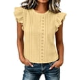 Asgosdo Summer Tops for Women Flutter Sleeve Cutout Solid Color Shirts ...