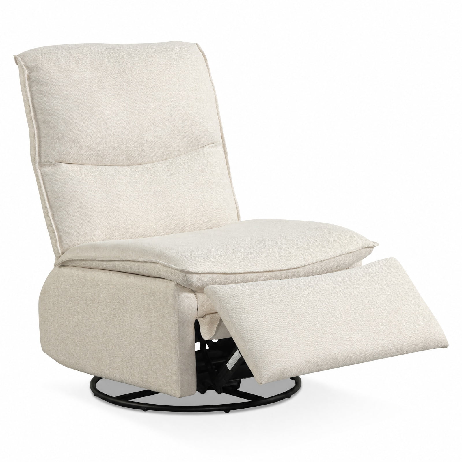 Furnibear 360 Degree Swivel Rocking Recliner Accent Chair with Cushioned Back Extendable Footrest and Metal Frame for Living Room and Nursery, Beige