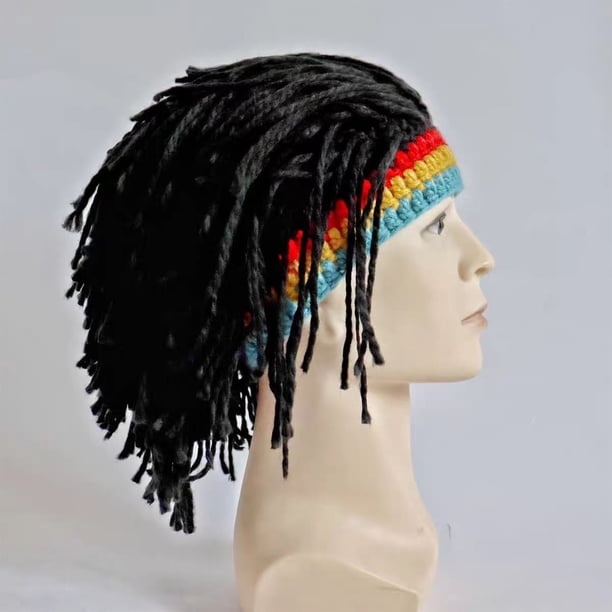 Peluca de lana estilo hippie con rastas, accesorio para fotos, fiestas y escenarios, estilo retro, plegable y portátil, 100% lana, ideal para presentaciones en vivo.,Wsvlmg