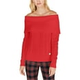 thumbnail image 1 of Tommy Hilfiger Womens Solid Pullover Sweater, Red, X-Large, 1 of 1