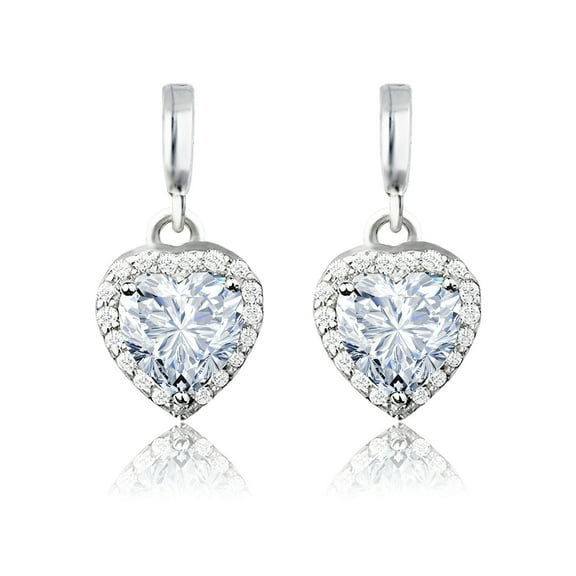 JeenMata Forever Heart 1.25 Carat - Moissanite - April Earrings in 18K White Gold Plating over Silver