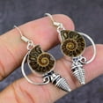 thumbnail image 2 of Ammonite Fossil Handmade 925 Sterling Silver Gift Jewelry Earring 1.97", 2 of 2