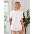 thumbnail image 3 of JYLFC Women's Casual V-Neck Short Sleeve T-Shirt Solid Loose Fit Basic Tee Top Going Out Basic Summer Blouse, White L, 3 of 7