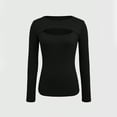 thumbnail image 4 of Camisetas Mia Muse para mujer, estilo coreano, de otoño, con cortes, manga larga, cuello redondo, ajustadas e informales., 4 of 5