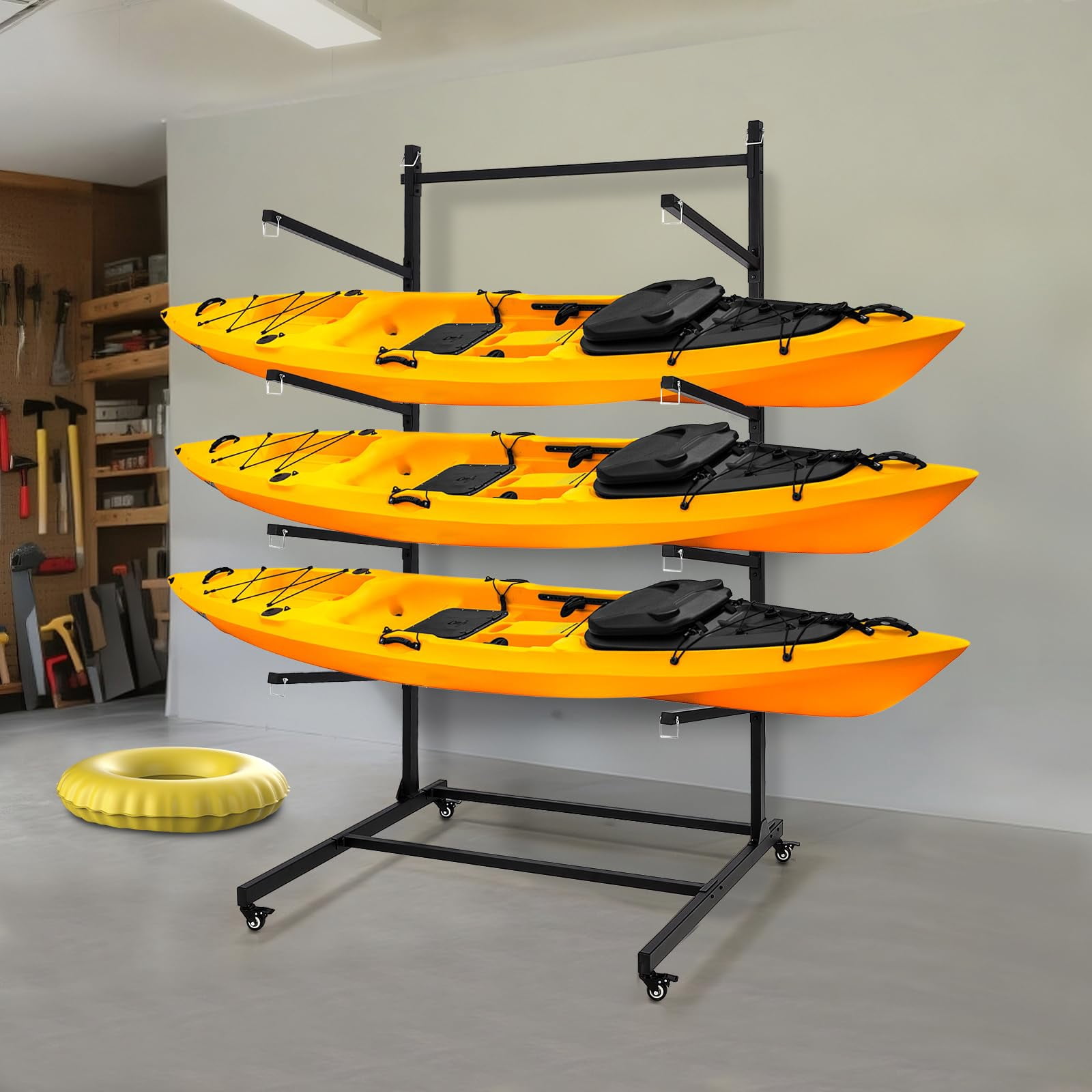 Ataucjin Kayak Storage Rack, Heavy Duty Kayak Racks for Garage and Outdoor Storage, Freestanding Kayak Stand with Wheels for Kayak, Canoe, Surfboard, Paddleboard