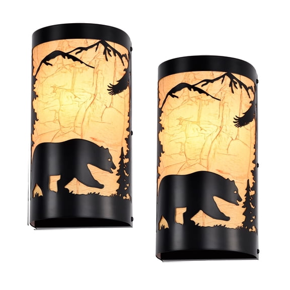 Sunnyin Wall Sconces Set of Two, Bear Metal Yellow Parchment Wall Sconces
