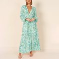 thumbnail image 2 of Vestido de gasa de manga larga con estampado floral y cuello en V de otoño para mujer Pompotops  hdfakjf6719, 2 of 9