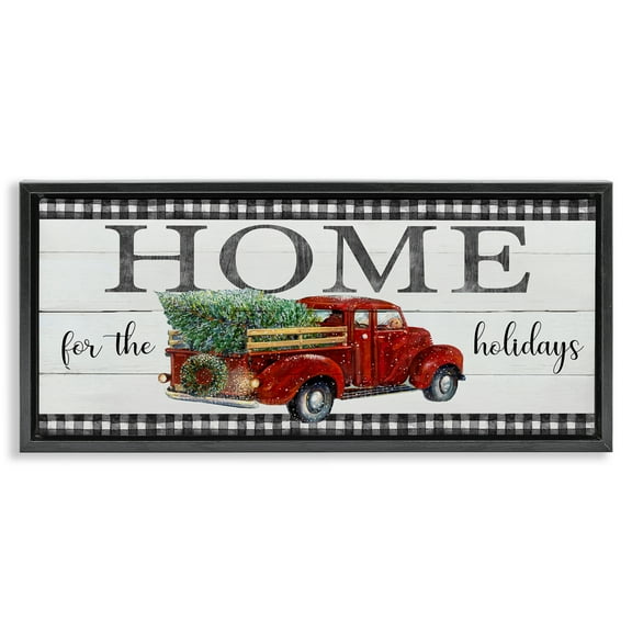 Stupell Industries Home For Holidays Truck Holiday Painting Black Floater Framed Canvas Art Prints Wall Art, 25 x 11