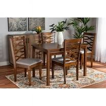 Baxton Studio Lanier Modern and Contemporary Grey Fabric Upholstered and Walnut Brown Finished Wood 5-Piece Dining Set