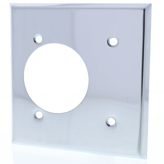 Cooper Wiring Devices 192 2-Gang Single Power Outlet Wallplate, 2.15" Diameter Off-Center Opening, Chrome Plated