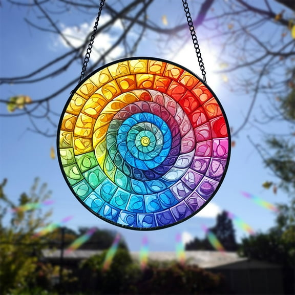 Rainbow Spiral Stained Glass Suncatcher, Colorful Window Hanging, Outdoor Sun Catcher, Bright Window Decor Gift