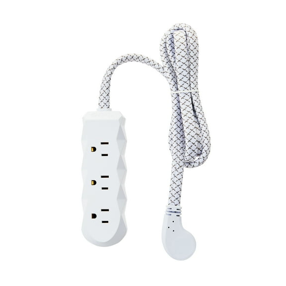 onn 3-Outlet Surge Protector with 4' Power Cord, White