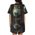 thumbnail image 6 of Daiia Owl Globe Sculpture Pattern Womens Pajama Sets Short Sleeve Pajamas for Women Sets Soft Lounge Sets Casual Round Neck Sleepwear PJS-Large, 6 of 7